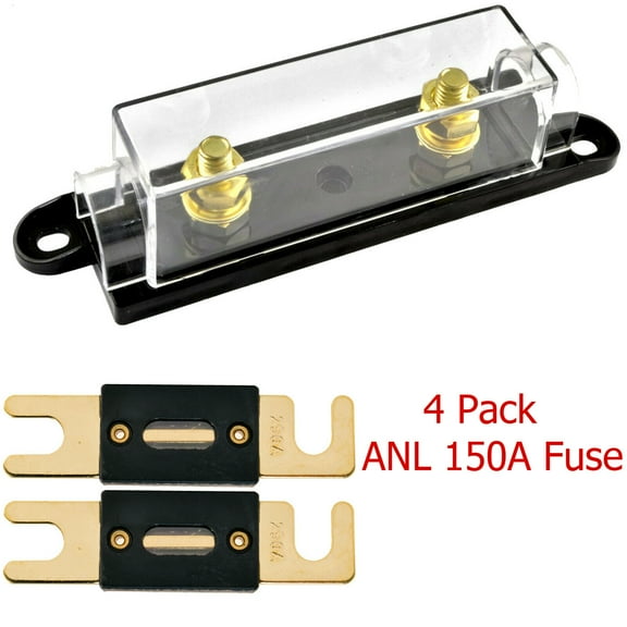 1/0/4/8 Gauge ANL Fuse Holder with 4 Pack Gold Plated 150 Amp ANL Fuse