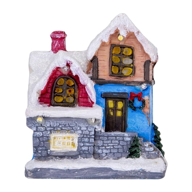 Decoración navideña de casa de pueblo con luces de colores Escena de pueblo navideño EstiloD