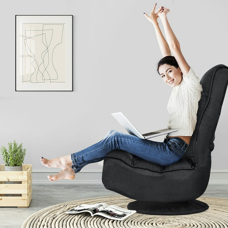 Costway Gaming Chair Fabric 6 Position Folding Lazy Sofa 360 Degree Swivel Black
