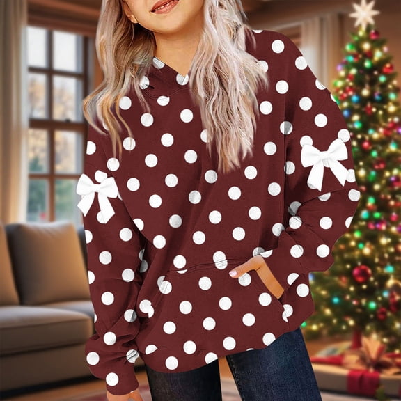 Girl Oversized Hoodie Shirts Bow Print Pullover Tops Casual Long Sleeve Hooded Sweatshirts Trendy Preppy Clothes New Sweatshirts for Girls Wine 110
