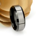 thumbnail image 3 of Men's Women's Tungsten Wedding Band Engagement Ring 8mm Two-tone Brushed Center with Multiple Vertical Grooves Black IP Beveled Edge, 3 of 4