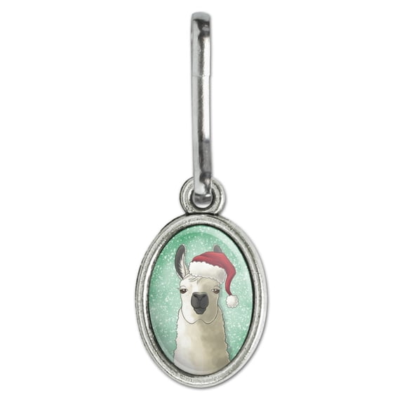 Fa La La La Llama Christmas Santa Hat Antiqued Oval Charm Clothes Purse Suitcase Backpack Zipper Pull Aid