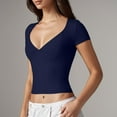 thumbnail image 3 of Women Slim V Neck Short Sleeved T Shirt Solid Color Sexy, 3 of 5