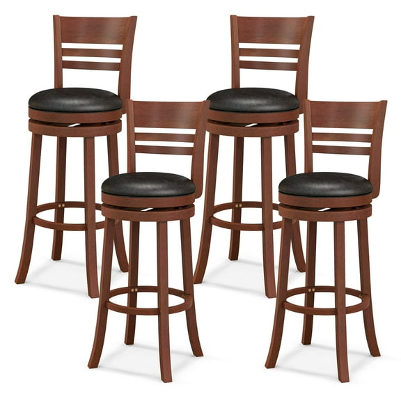 Costway Set of 4 Bar Stools Swivel Bar Height Dining Chairs with Backrests & Footrests
