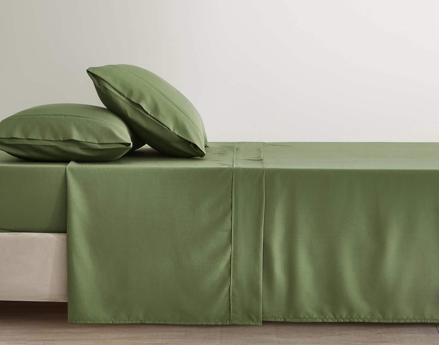 Chezmoi Collection 4-Piece Stone Washed California King Sheet Set, Rayon Derived from Bamboo & Polyester Blended, Breathable & Cooling 15-Inches Deep Pocket Sheets & Pillowcases Set, Olive Green
