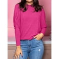 thumbnail image 4 of Women'S Long Sleeve Round Neck Soft Basic Batwing Sleeve Knitted Loose Pullover Autumn Fashion Clothing Rose Red L, 4 of 7