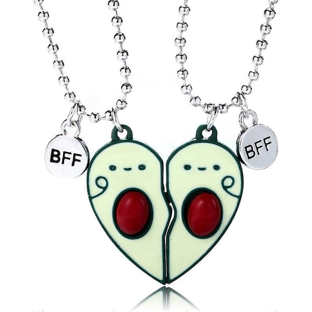 HTOOO 2/3Pcs Cute Half Broken Heart Koala Avocado Engraved BFF Pendant Chain Adjustable Necklace Bracelet for Best Friend Women Girl Men Boy Split Hea