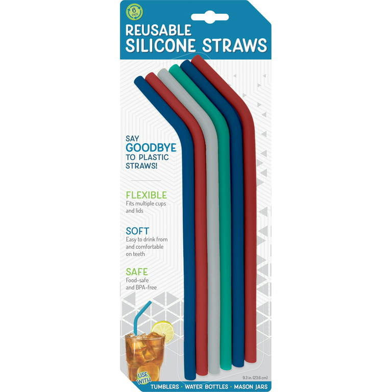 S&T INC. Reusable Silicone Straws, 6 Pack, Various Colors