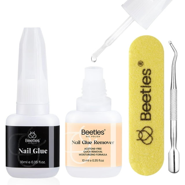 Set de pegamento para uñas Beetles, 2 unidades de 10 ml, con removedor y eliminador de cutículas