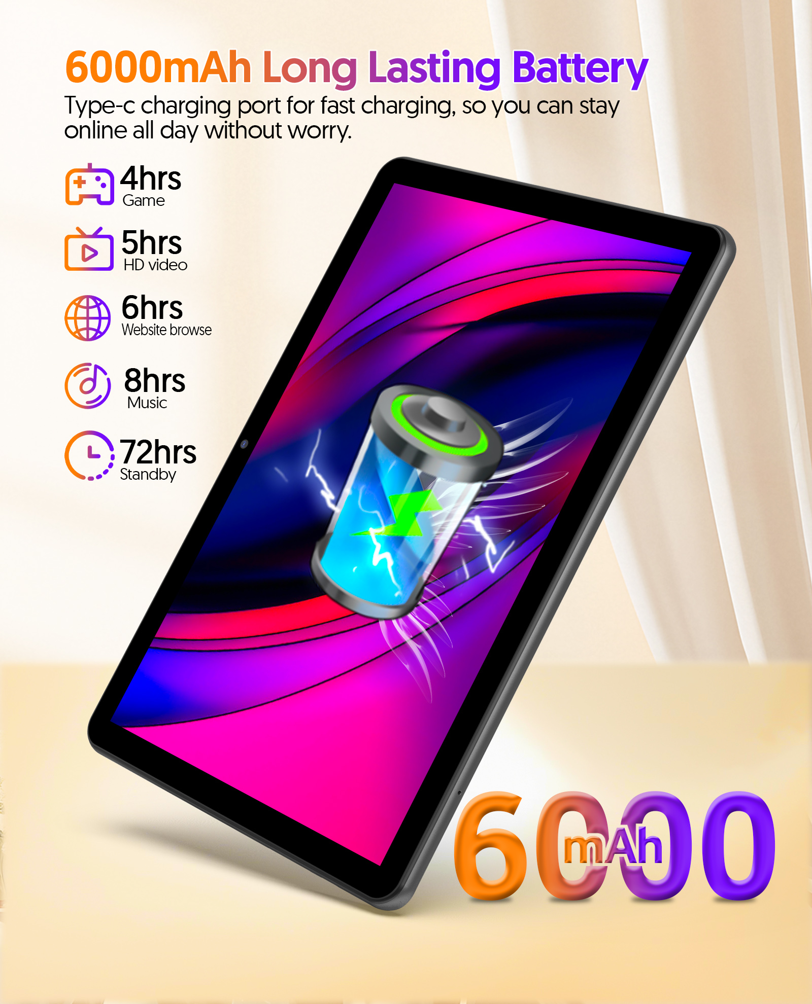 Android 14 Tablet, 10.1 Inch Android Tablet with Octa-core Processor,8GB+64GB Storage 1TB Expansion,6000mAh Battery,5G WiFi6,2+8MP Dual Camera 2 in 1 Tablets Kit with Keyboard, Mouse,Pen,Case,Gray