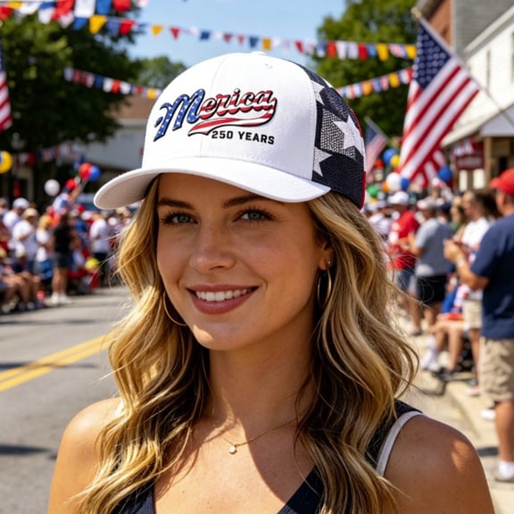 Men's 250th Anniversary Patriotic Trucker Hat, Flag Embroidery Breathable Mesh Cap, Adjustable Snapback Baseball Cap for Summer Outdoor Camping Hiking Parade Daily Wear, White