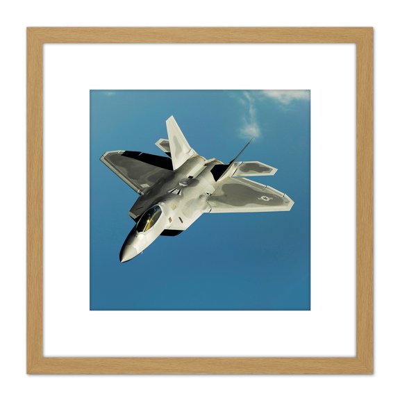 Dunaway Military USA F-22 Raptor Jet Photo 8X8 Inch Square Wooden Framed Wall Art Print Picture with Mount