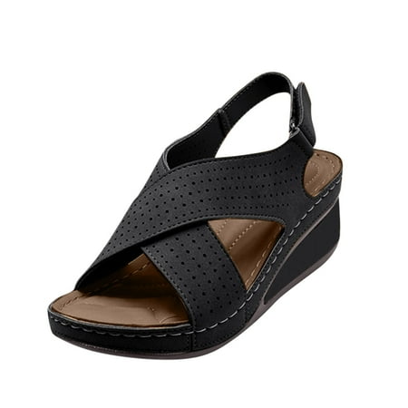 

Snadals Women Fashionbreathable Hook&Loop Hollow Shoes Black 39