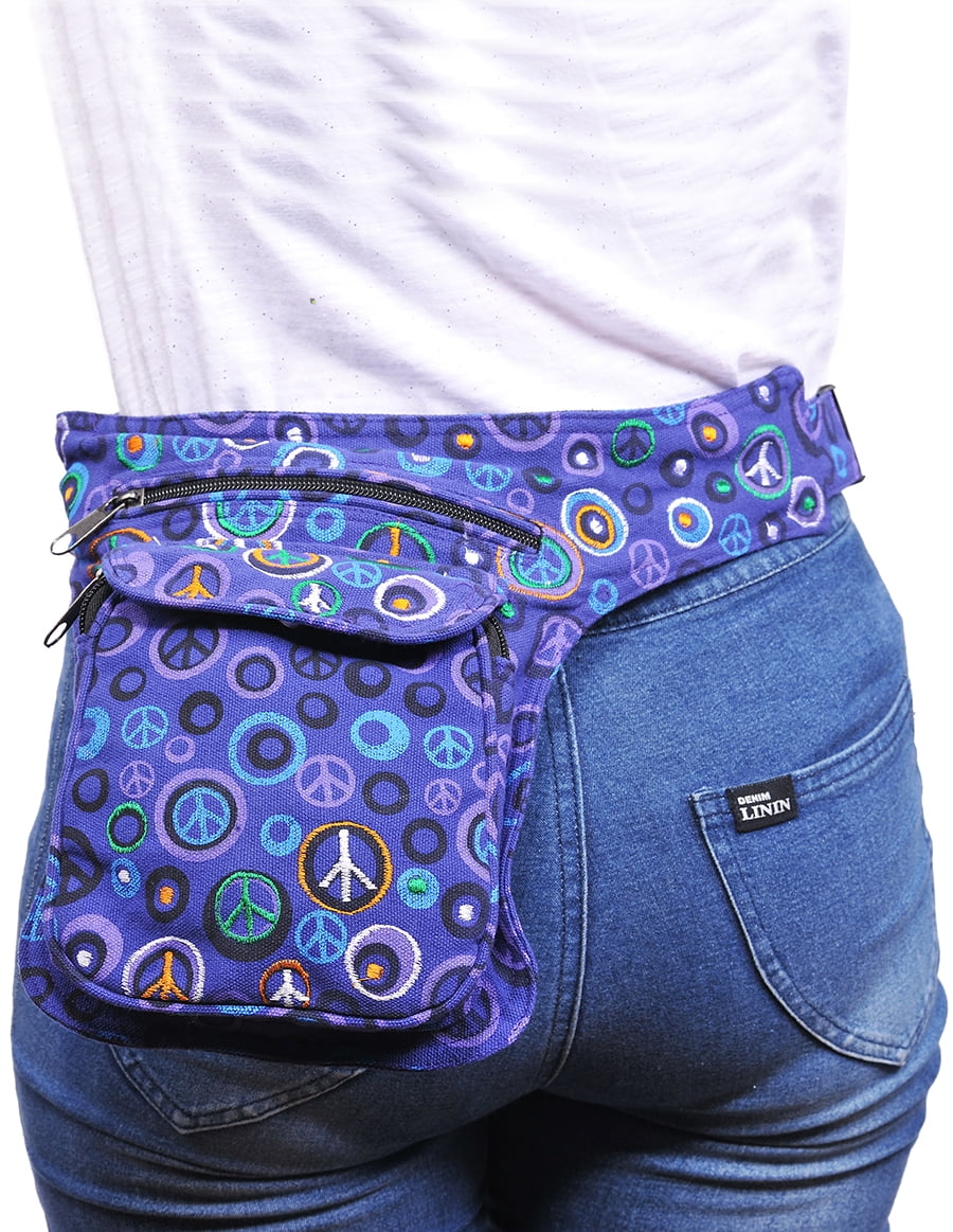 The Collection Royal Fanny Pack Crossbody Bags for Women| Cotton Canvas Boho Hippie Festival Colorful Belt Bag for Women (Purple Peace R)