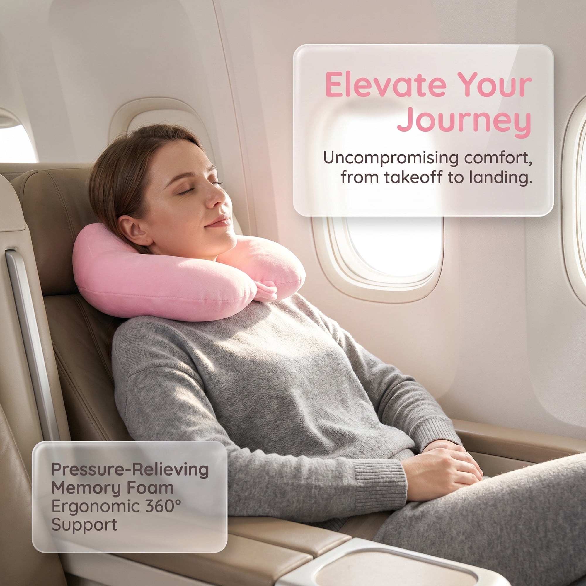 Unique Bargains Memory Foam U Shape Travel Neck Pillow Snap Closure Pink 12"x11"x5"