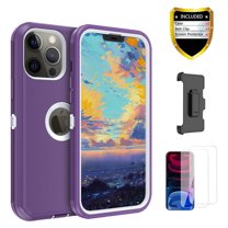 Xhy iPhone 13 Pro Max Case   Screen Protectors   Belt Clip Holster, Heavy Duty Hard Shockproof Armor Protector Case (Purple White)