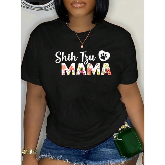 Cotton Shih Tzu Mama T Shirt Dog Paw Love Puppy Funny Gift Idea T-Shirt for Men Women Gi Women's Graphic Tee Casual Tops