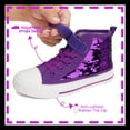 thumbnail image 6 of Little Girls Kids Canvas Shoes Sneakers for Toddler Color Change Flipping Sequins Glimmer Glitter Sparkle Lace Up High Top Hook and Loop Straps Non Slip Lightweight Casual Purple Size 3, 6 of 6