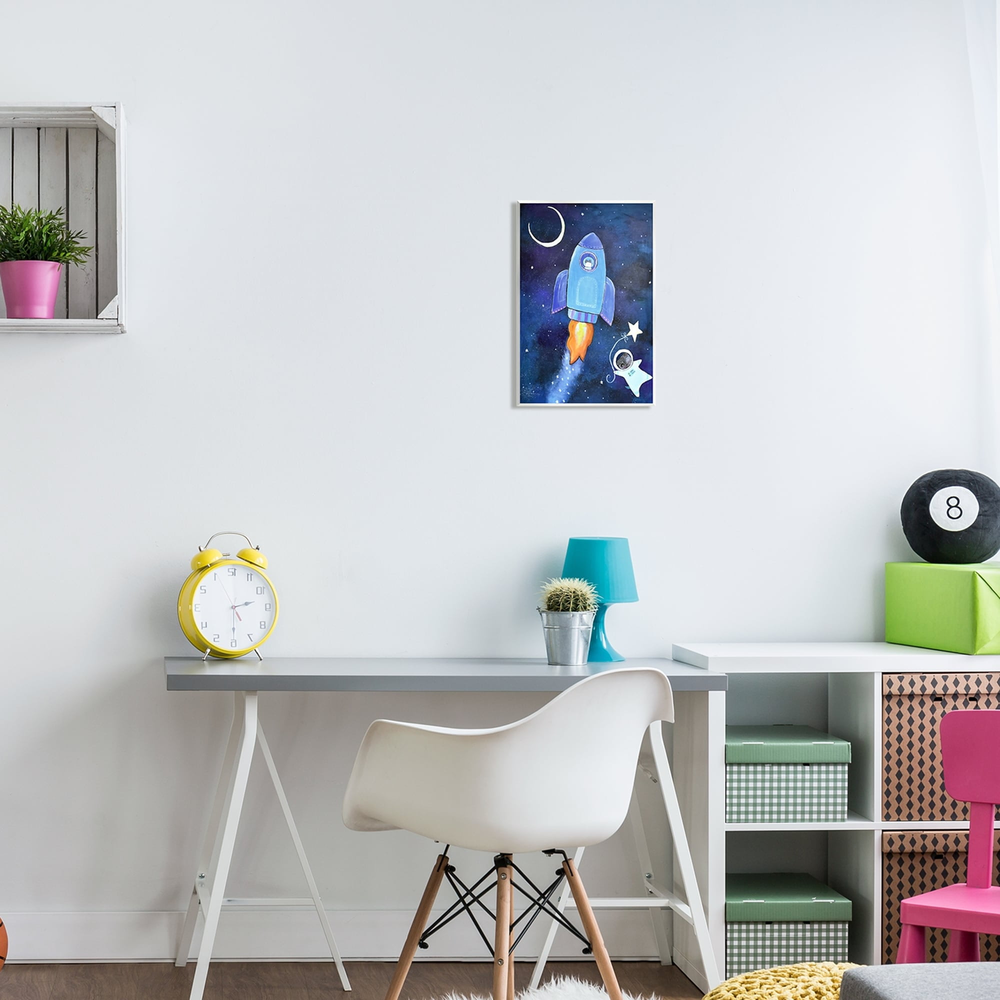 Stupell Industries Animals in Outer Space Rocket Ship Star Balloon Night Sky Graphic Art Unframed Art Print Wall Art, Design by Andrea Doss