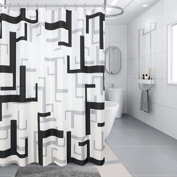 Black Shower Curtain,Black Shower Curtain Set,Gray and White Shower Curtain for Bathroom,Modern Geometric Grey Shower Curtains with Water Repellent Machine Washable, Standard Size 72"x72"