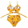 thumbnail image 3 of Women's Sexy Bikini Swimsuits, Women's High Waisted Bandage Bikini Set Wrap 2 Piece Push Up Swimsuits, Front Corss and Back Tie Knot (Yellow Flower,X-Large), 3 of 9
