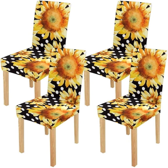 FMSHPON Sunflowers, Hand Stretch Chair Cover Protector Seat Slipcover for Dining Room Hotel Wedding Party Set of 4