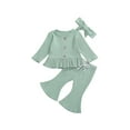 thumbnail image 2 of Fortune Baby Girls 2Pcs Ribbed Outfits Infant Long Sleeve Buttons Ruffle Top+Long Flared Pants, 2 of 7