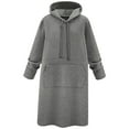 thumbnail image 2 of Teissuly Women's Hooded Sweater Dress Women's Spring And Winter New Solid Color Loose Lazy Style Extended Knee Length Skirt, 2 of 4