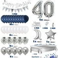 thumbnail image 2 of 40th birthday Decorations Birthday Party Supplies Set- Foil Happy Birthday Balloons Number 40 and Star Shaped Balloons Silver and Blue, 2 of 9