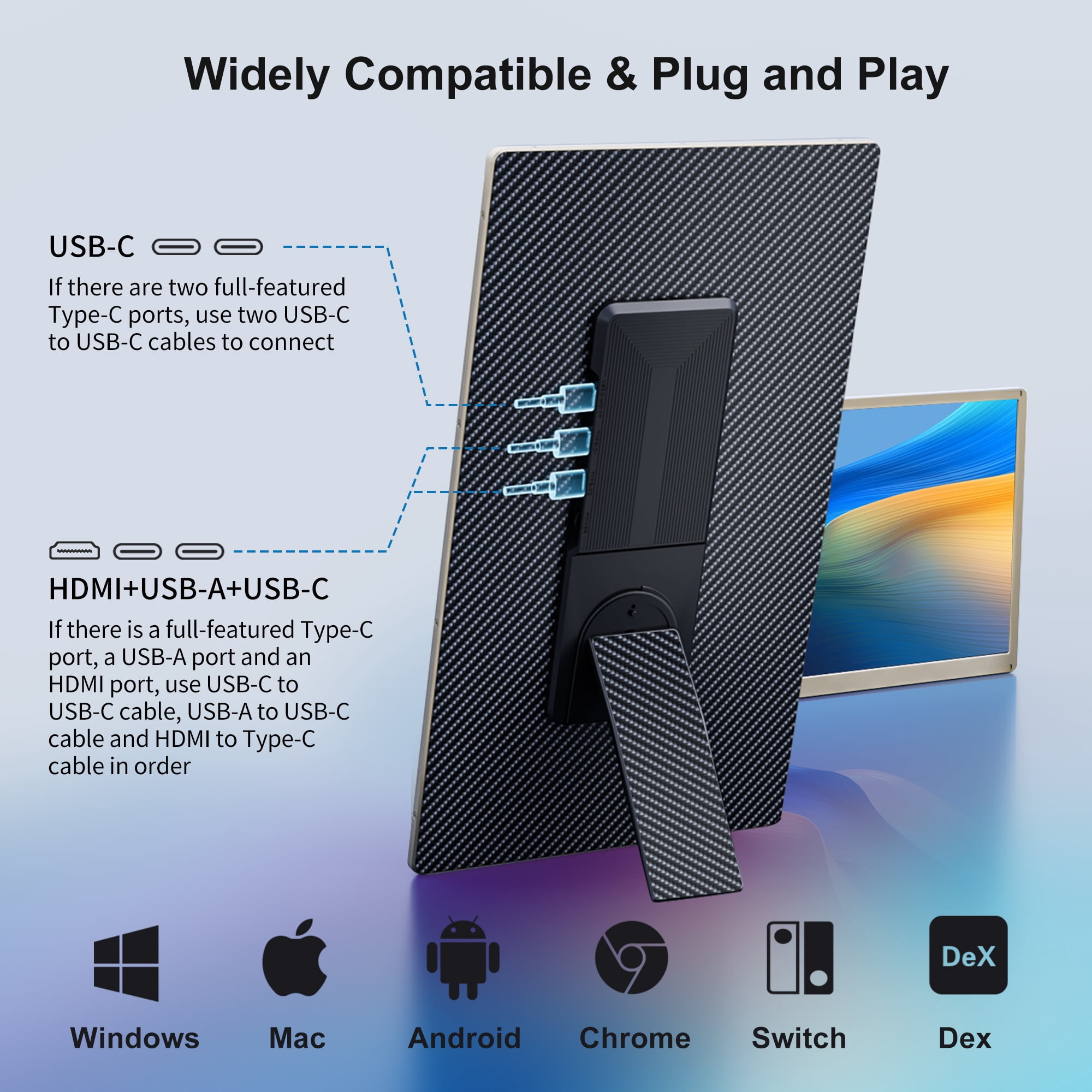 15.6" Triple Laptop Screen Extender, Detachable 1080P FHD IPS USB-C Portable Monitor, Plug & Play for Mac/Win/Android/DeX