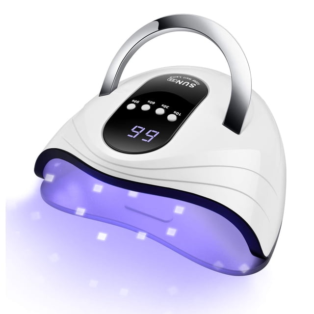 Sunrich Lámpara de uñas de gel UV 120 W LED luz de uñas secador rápido para curado de esmalte de gel con 4 temporizadores mango portátil sensor automático de gran espacio (blanco)