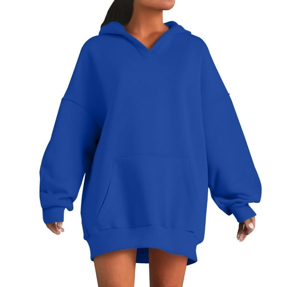 Htigea Womens Oversized Hoodies Thin Fleece Hooded Sweatshirts Casual Long Sleeve Pullover Tops with Pocket Blue S