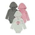 thumbnail image 2 of Hanes Baby 3-Pack L/S Hooded Bodysuits - pink, 0 - 6 months (Newborn), 2 of 3