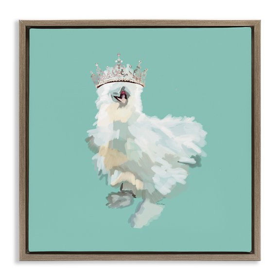 Stupell Industries Art Deco Silkie Chicken in Crown Brown Floating Frame Canvas Art, 25 x 25, by Amelia Noyes