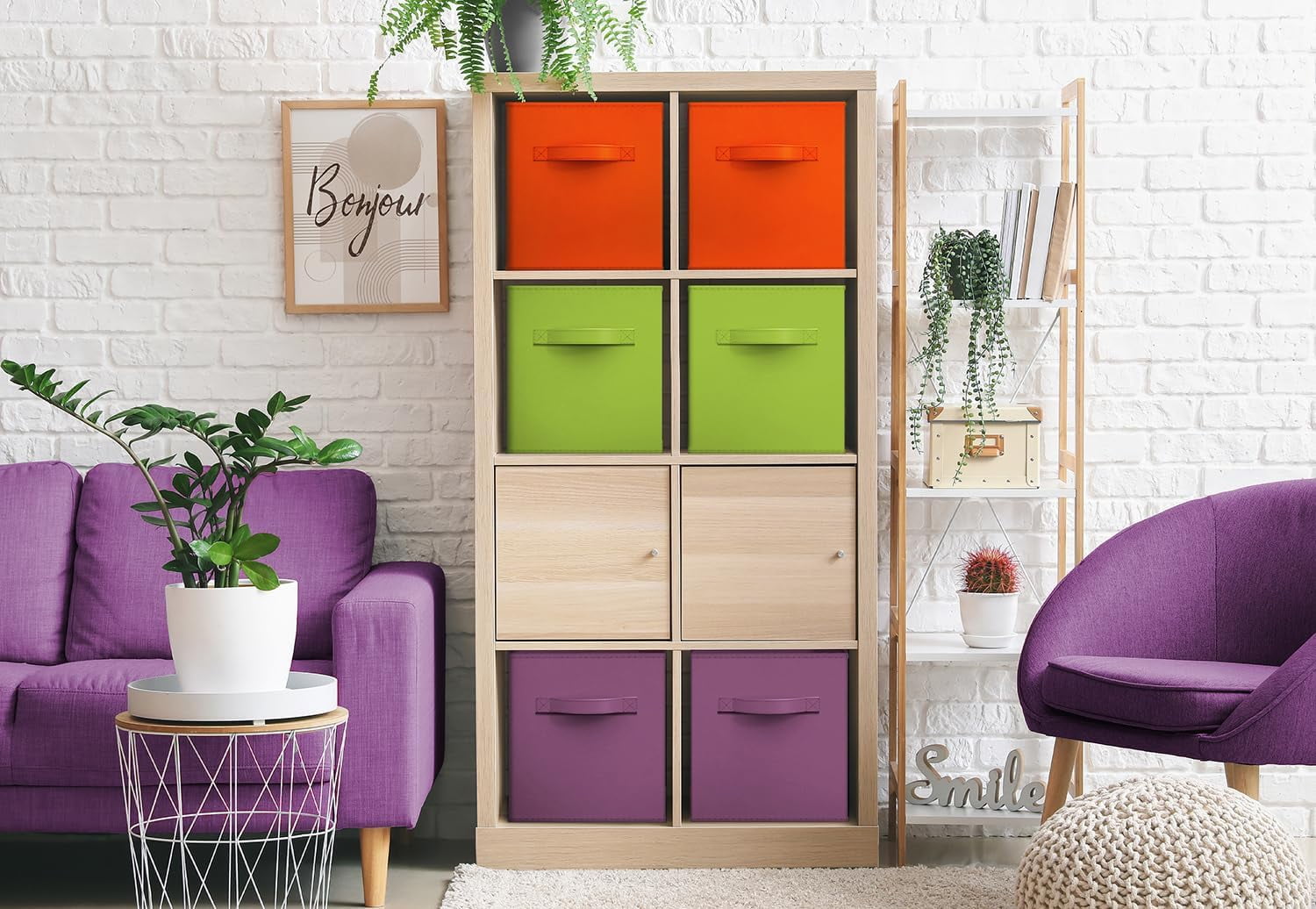 Sorbus Cube Storage Bins - Drawer and Closet Bins, Purple, Green, Orange (6 Pack)