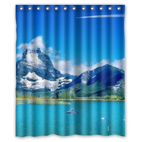 BSDHOME les Magnifiques Montagnes Enneigées à Côté du Rideau de Douche Bleu en Tissu Polyester Imperméable 60x72 Pouces