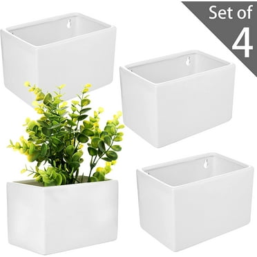 MyGift 4 Piece Modern Wall Hanging Ceramic Planter, White