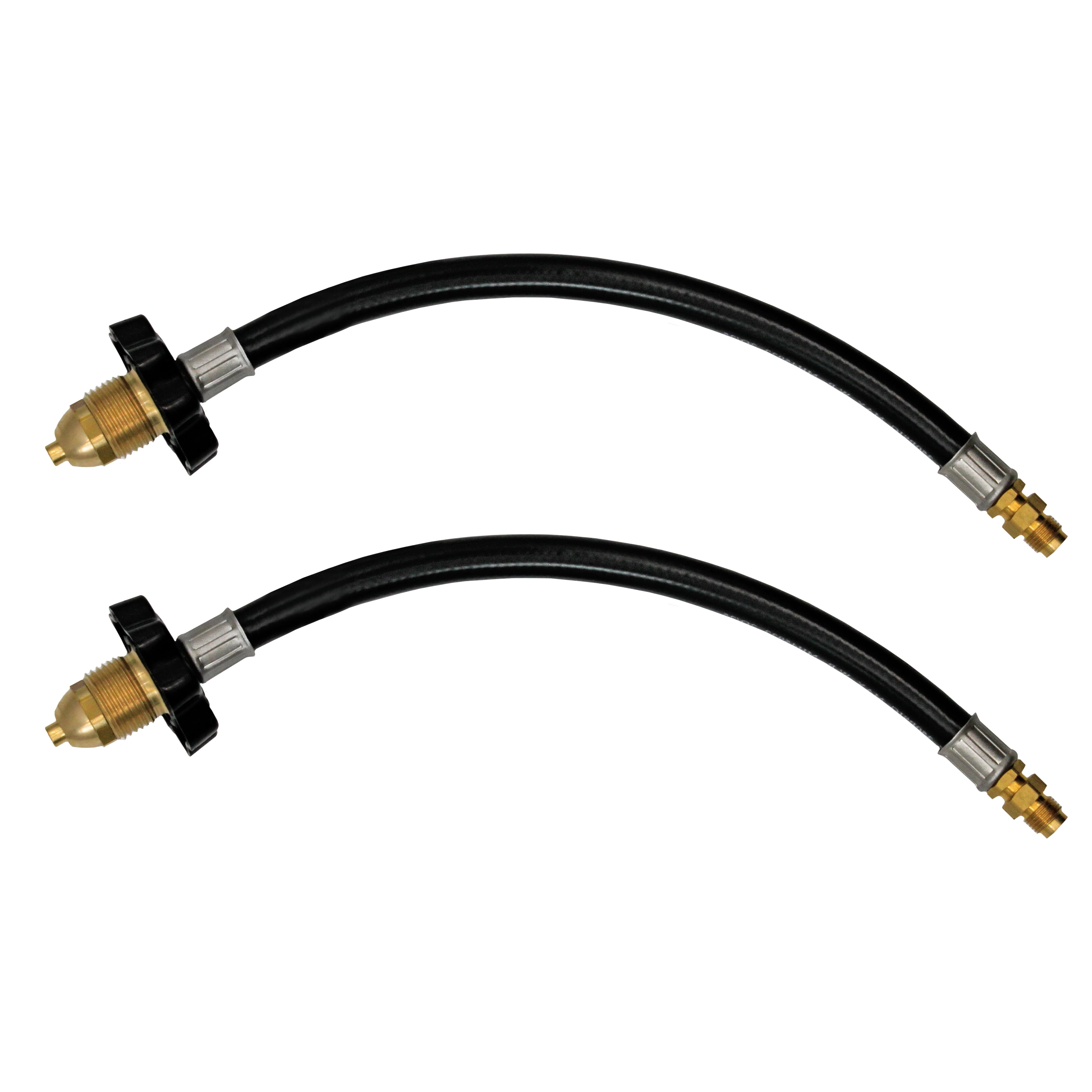 Flame King 2-Pack 12-inch Pigtail Hose Connectors with POL Fittings and 1/4 Inch Inverted Male Flare for RV, Van, Trailer Propane Tank Regulators
