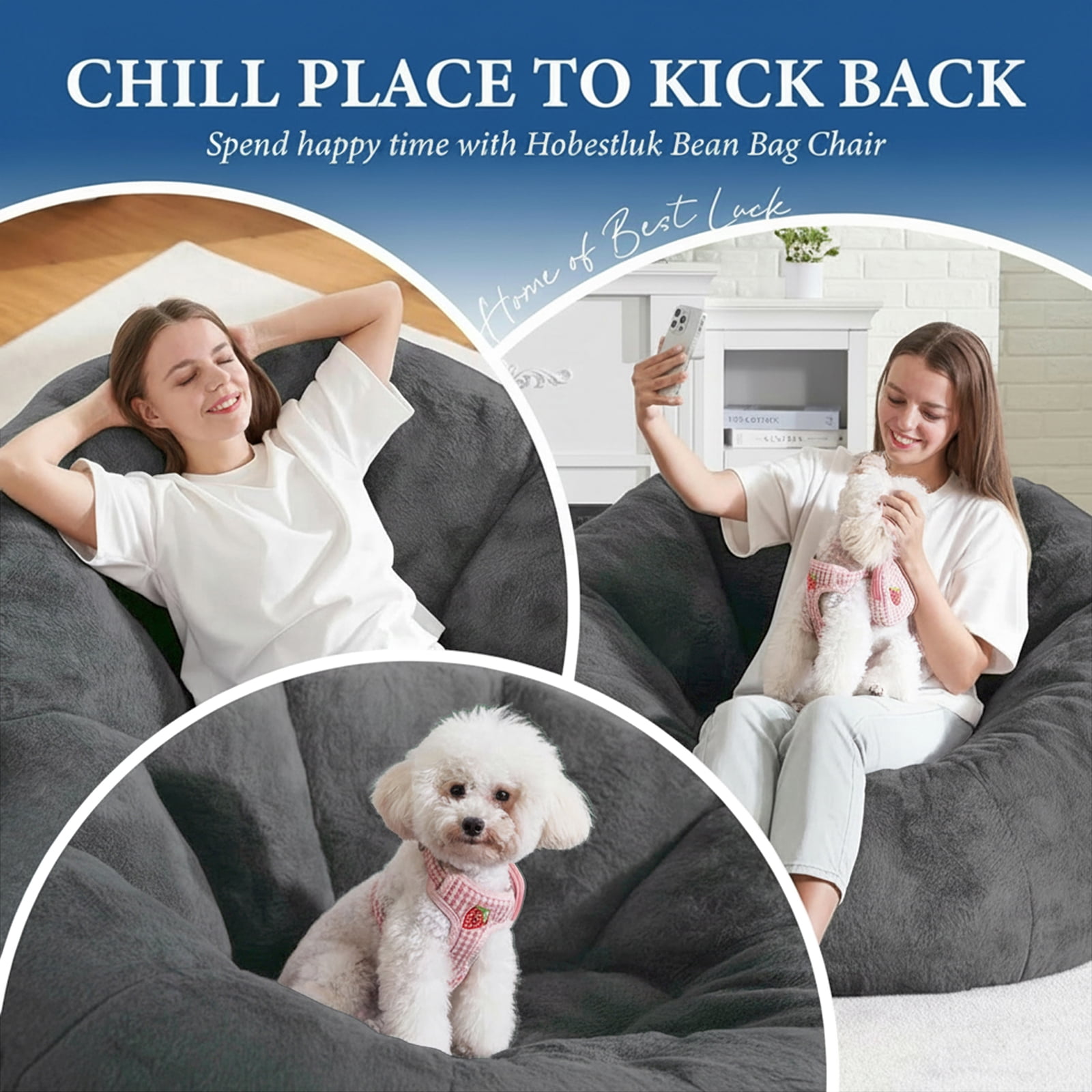 Large Bean Bag Chair for Adults, Oversized Memory Foam Beanbag Sofa with Soft Ice Flower Velvet Cover for Reading, Gaming & Relaxing (Grey)