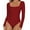 Red, variant on MANIFIQUE Women's Sexy Square Neck Bodysuit Long Sleeve Double Lined Shirt Tops