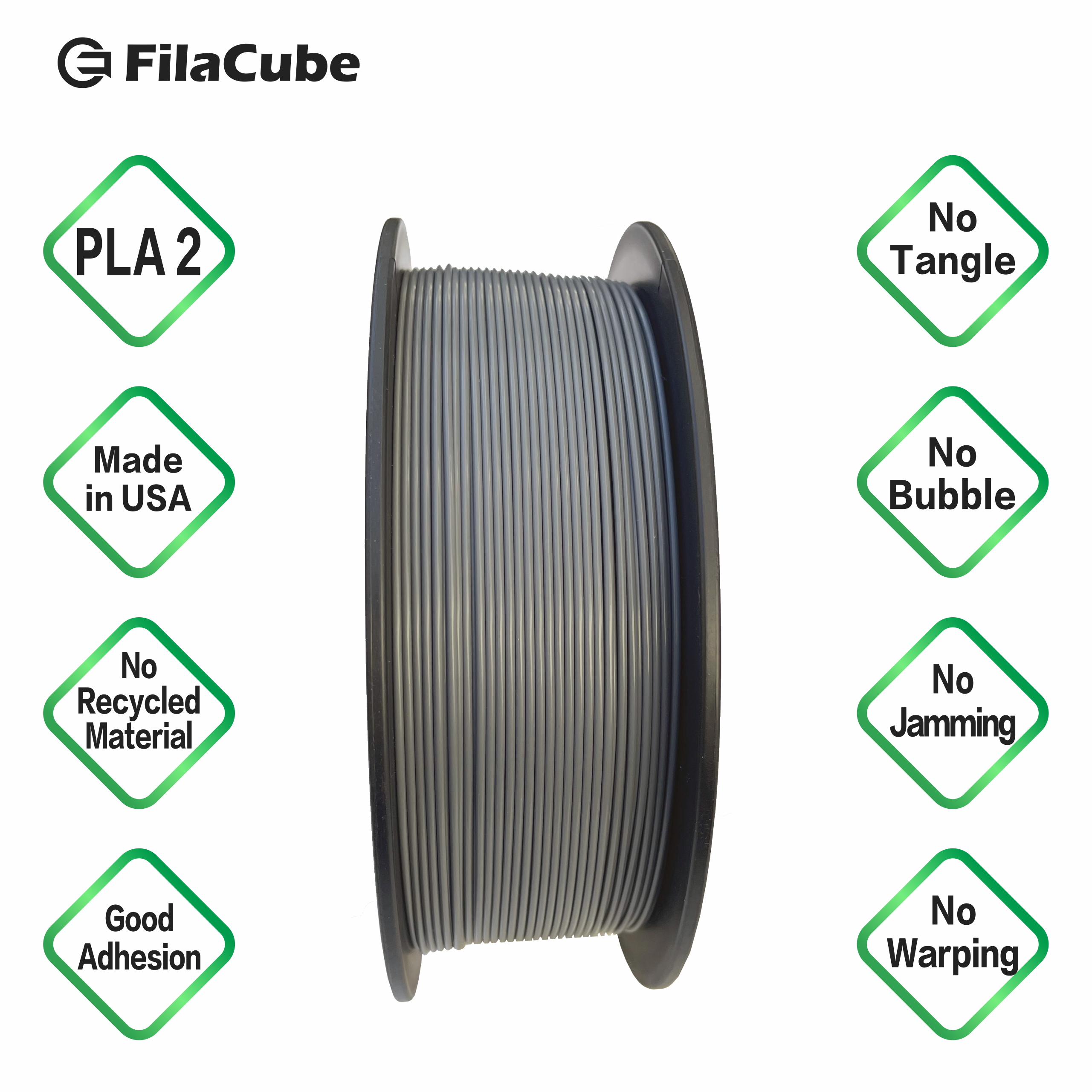 Gray PLA 3D Printer 1.75mm Filament - FilaCube 1.75 mm 1kg PLA 2 3D Printing Plastic Grey Filament Cool Grey Warm [Made in USA] polylactic Acid Grayish Grayscale mousey mousy Gray-Toned FDM
