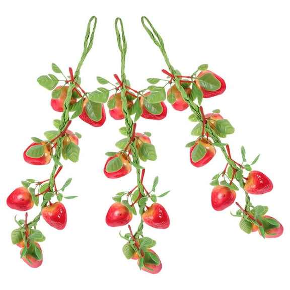 DRAFIDEEP Artificial Fruit Hanging Strings 3Pcs Strawberry Vine Red For Wall Hanging And Home Decoration