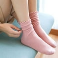 thumbnail image 4 of Zhengup Womens Socks, Ruffle Turn-Cuff Casual Ankle Socks Breathable Cool Knit Cotton Lettuce Crew Frilly Sock 6 Pack, 4 of 7