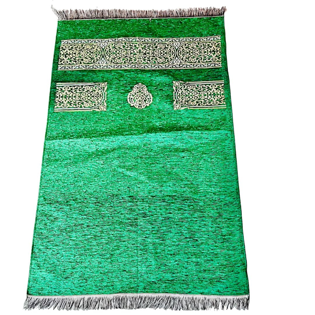 Muslim Prayer Rug Prayer Mat Turkish Prayer Mats Prayer Rug for Muslim Man Women Kaaba Themed Jai Namaz for Salat Seccade for Muslims “44 x 27” with Extra 1.5 Frills on Both Sides… (Green)