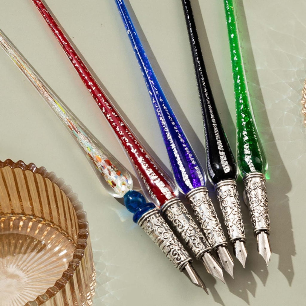 Vintage Dip Pens Antique Glass Dip Pen Set with 2 Replacement Pen Nib, 10ml Ink