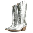 thumbnail image 2 of Soda Women Cowgirl Cowboy Western Stitched Heel Boots Pointy Toe Mid Shaft ORVILLE-S Silver 10, 2 of 4