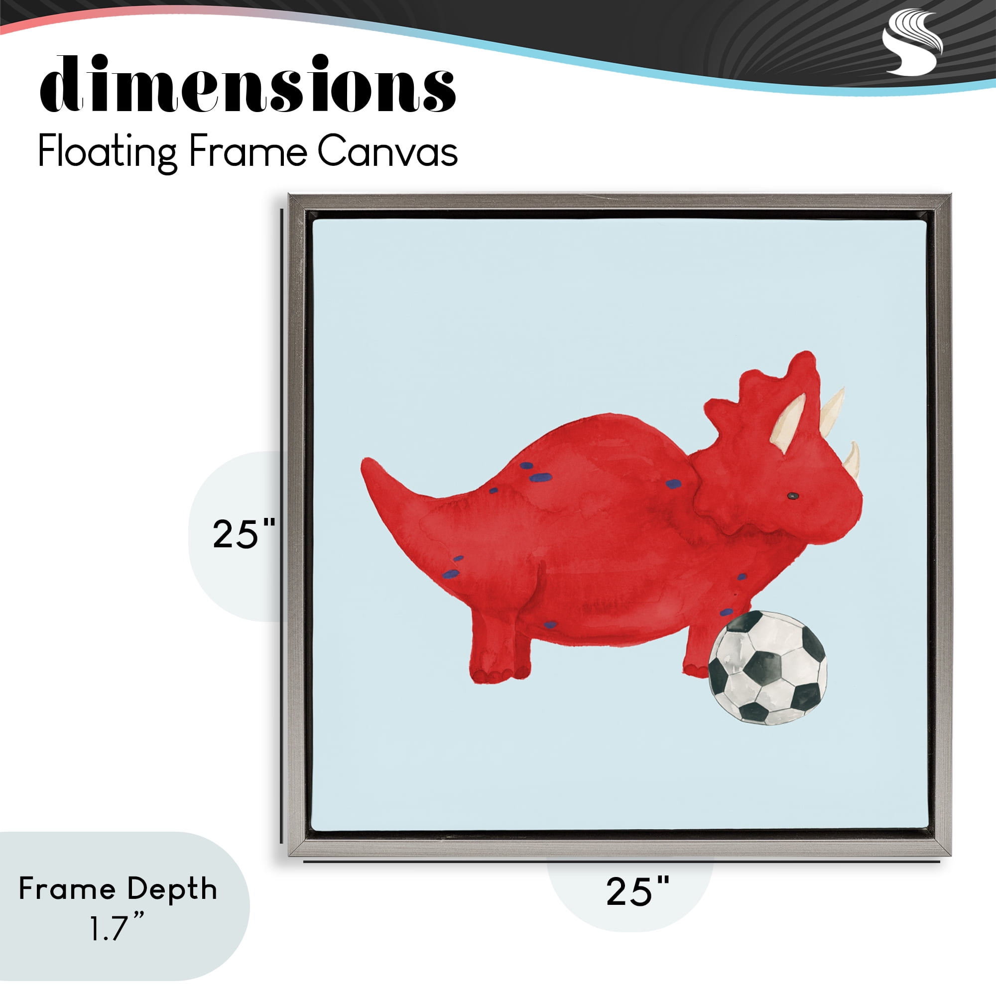 Stupell Industries Baby Dino with Ball Gray Framed Floater Canvas Wall Art, design by Lucille Price