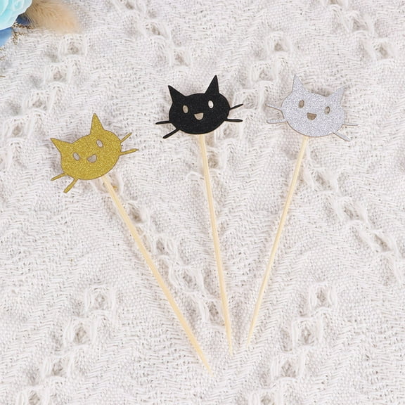 WHAMVOX Assorted Color Cat Cake Toppers for Decoration Paper Party Supplies Wedding Birthday Cake Decor 12pcs