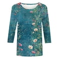 thumbnail image 5 of Women's Graphic Shirts Flower Pattern Print Tops Casual 3/4 Sleeve Summer Tops Holiday Tee Shirt Blue XXL, 5 of 5
