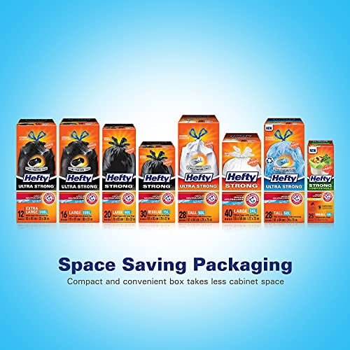 Hefty™ Lot de 30 sacs poubelle Strong Regular 75 litres noirs, EasyFlaps™, neutralisant les odeurs Arm & Hammer